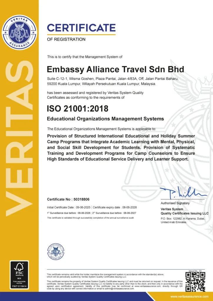 Embassy Alliance Travel Sdn Bhd certificate